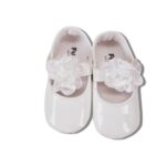 Παπουτσάκια Αγκαλιάς Μπαλαρίνες με Χρατς και Λουλουδάκι Γυαλιστερά - Άσπρο (91230)