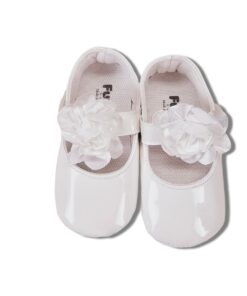 Παπουτσάκια Αγκαλιάς Μπαλαρίνες με Χρατς και Λουλουδάκι Γυαλιστερά - Άσπρο (91230)