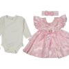 Σετ 4 κομμάτια με Κορμάκι, Φορεματάκι, Παπουτσάκια και Κορδελίτσα - Ροζ (89979)