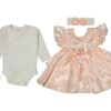 Σετ 4 κομμάτια με Κορμάκι, Φορεματάκι, Παπουτσάκια και Κορδελίτσα - Σομόν (89983)