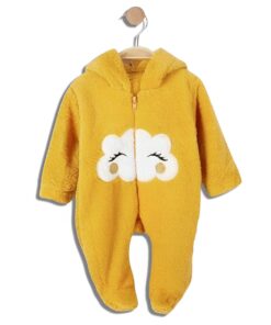Βρεφικό Φορμάκι Fleece με Κουκούλα και Συννεφάκι – Μουσταρδί (91417)