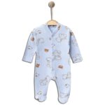 Βρεφικό Φορμάκι με Σχέδιο Αρκουδάκια και Κλειστά Ποδαράκια – Σιέλ (90898)