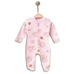 Βρεφικό Φορμάκι με Σχέδιο Αρκουδάκια και Κλειστά Ποδαράκια – Ροζ (90907)