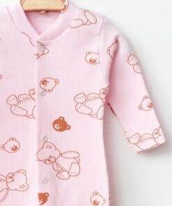 Βρεφικό Φορμάκι με Σχέδιο Αρκουδάκια και Κλειστά Ποδαράκια – Ροζ (90907)