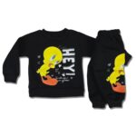 Βρεφικό Σετ Χοντρές Φόρμες Μπλουζίτσα και Παντελόνι με Ήρωα Κινουμένων Σχεδίων - Μαύρο (ΤΟΥ-90662)