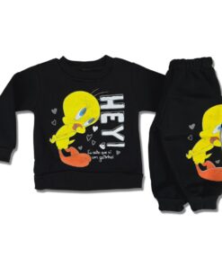 Βρεφικό Σετ Χοντρές Φόρμες Μπλουζίτσα και Παντελόνι με Ήρωα Κινουμένων Σχεδίων - Μαύρο (ΤΟΥ-90662)