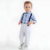 Βρεφικό Σετ Πουκάμισο και Καμπαρντινέ Παντελονάκι με Τιράντες και Παπιγιόν με Σχέδιο Καρό - Γαλάζιο (91134)