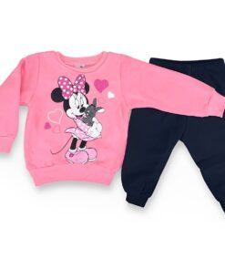 Βρεφικό Σετ Χοντρές Φόρμες Φούτερ, Μπλούζα και Παντελόνι με Ήρωα Κινουμένων Σχεδίων - Ροζ (90355)