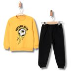 Βρεφικό Σετ Χοντρές Φόρμες Φούτερ, Μπλούζα και Παντελόνι με Σχέδιο Μπάλα Ποδοσφαίρου - Κίτρινο (90215)