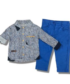 Σετ Πουκαμισάκι και Παντελονάκι Καμπαρντινέ με Σχέδιο - Μπλε (92842)