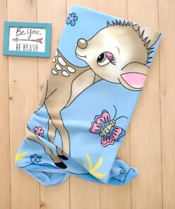 Βρεφική Βελουτέ Κουβερτούλα Μπεμπέ με Σχέδιο Ελαφάκι – Γαλάζια, 75×95εκ (92382)