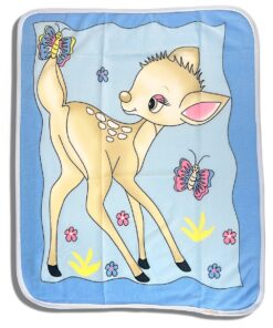 Βρεφική Βελουτέ Κουβερτούλα Μπεμπέ με Σχέδιο Ελαφάκι - Γαλάζια, 75×95εκ (92382)