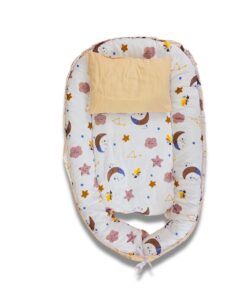 Βρεφικό Μαξιλάρι Φωλιά Διπλής Όψης με Σχέδιο Αστεράκια και Φεγγαράκια, 80×50εκ, 0-6 Μηνών (91977)