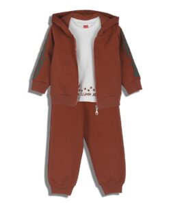 Joyce Παιδικό Χειμερινό Σετ Ζακέτα, Μπλούζα και Παντελόνι με Σχέδιο Δεινοσαυράκι - Κεραμιδί (93282)