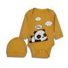 Βρεφικό Κορμάκι και Σκουφάκι Μακρυμάνικο Σχέδιο Πάντα - Μουσταρδί (93960)