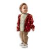 Βρεφικό Σετ Πουκάμισο με Παντελόνι Καμπαρντινέ και Λεπτό Αντιανεμικό Μπουφανάκι με Κουκούλα και Σχέδιο Λιονταράκια - Κόκκινο (94838)