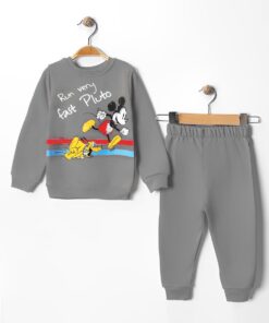 Βρεφικό Σετ Χοντρές Φόρμες Φούτερ, Μπλούζα και Παντελόνι με Ήρωα Κινουμένων Σχεδίων - Γκρι (ΜΙΚ-96020)