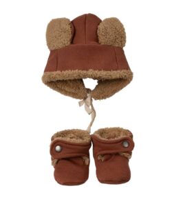 Βρεφικό Σκουφάκι Fleece και Παντοφλάκια Αγγαλιάς - Καφέ (95060)