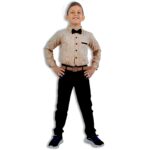 Παιδικό Σετ Πουκάμισο με Παντελόνι Καμπαρντινέ και Αποσπώμενο Παπιγιόν με Ζώνη - Μπεζ (96513)