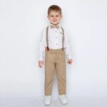 Σετ Πουκάμισο με Παντελόνι Καμπαρντινέ και Αποσπώμενες Τιράντες και Παπιγιόν - Άσπρο (96598)