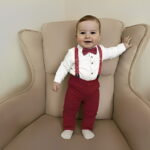 Σετ Βρεφικό Πουκάμισο Κορμάκι με Παντελόνι Καμπαρντινέ και Ξεχωριστές Τιράντες και Παπιγιόν - Μπορντό (96637)