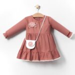 Βρεφικό Φόρεμα με Καρφίτσα και Τσαντούλα - Κεραμιδί (96727)