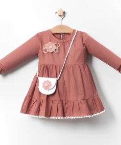Βρεφικό Φόρεμα με Καρφίτσα και Τσαντούλα - Κεραμιδί (96727)