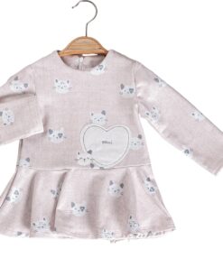 Βρεφικό Φόρεμα με Σχέδιο Γατούλες - Μπεζ (97798)