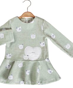 Βρεφικό Φόρεμα με Σχέδιο Γατούλες - Πράσινο (97791)