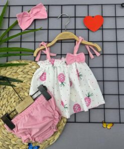 Βρεφικό Φορεματάκι με Κάλυμμα Πάνας Βρακάκι και Κορδέλα - Ροζ (97469)