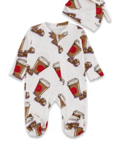 Βρεφικό Φορμάκι με Φερμουάρ και Σχέδιο Καφέ και Μπισκότα - Άσπρο (96820)