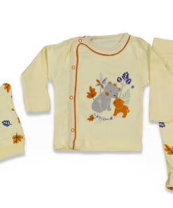 Βρεφικό Σετ Πιτζαμάκι με Ζακετάκι, Παντελονάκι και Σκουφάκι, με Σχέδιο Αρκουδάκια - Μπεζ (96381)