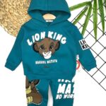 Βρεφικό Σετ Χοντρές Φόρμες Φούτερ, Μπλούζα και Παντελόνι με Ήρωα Κινουμένων Σχεδίων - Πετρόλ (ΛΑΙΟ-97132)