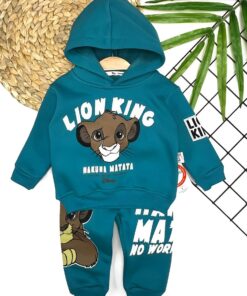 Βρεφικό Σετ Χοντρές Φόρμες Φούτερ, Μπλούζα και Παντελόνι με Ήρωα Κινουμένων Σχεδίων - Πετρόλ (ΛΑΙΟ-97132)