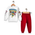 Βρεφικό Σετ Χοντρές Φόρμες Φούτερ, Μπλούζα και Παντελόνι με Ήρωες Κινουμένων Σχεδίων - Κόκκινο (ΠΑΤΡ-96158)