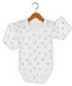 Βρεφικό Κορμάκι Μακρυμάνικο με Σχέδιο Φεγγαράκια, Αστεράκια και Ήλιους - Άσπρο (98981)