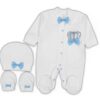 Βρεφικό Φορμάκι με Σκουφάκι και Γαντάκια με Σχέδιο Κορώνα και Παπιγιόν - Γαλάζιο (99374)