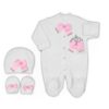 Βρεφικό Φορμάκι με Σκουφάκι και Γαντάκια με Σχέδιο Κορώνα και Παπιγιόν - Ροζ (99385)