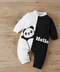 Βρεφικό Φορμάκι με Σχέδιο Ζωάκι Πάντα “Hello” – Ασπρόμαυρο (100503)