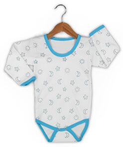 Βρεφικό Κορμάκι Μακρυμάνικο με Σχέδιο Φεγγαράκια, Αστεράκια και Ήλιους - Γαλάζιο (99065)
