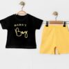 Βρεφικό Σετ Κοντομάνικη Μπλουζίτσα και Σορτσάκι "Mama's Boy" - Κίτρινο (99601)