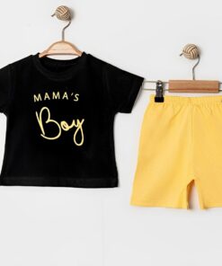 Βρεφικό Σετ Κοντομάνικη Μπλουζίτσα και Σορτσάκι "Mama's Boy" - Κίτρινο (99601)