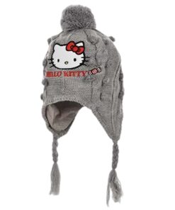 Παιδικό Σκουφάκι Χειμερινό Πλεκτό με Φούντα και Πλεξούδες "Hello Kitty" - Γκρι (101096)