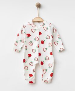 Φορμάκι Βρεφικό με Ριγωτή Ύφανση και Σχέδιο Λουλουδάκια και Ανοιχτά Ποδαράκια - Άσπρο (102225)