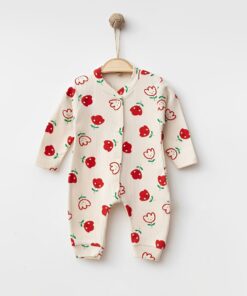 Φορμάκι Βρεφικό με Ριγωτή Ύφανση και Σχέδιο Λουλουδάκια και Ανοιχτά Ποδαράκια - Μπεζ (102231)