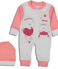 Φορμάκι Βρεφικό με Σχέδιο Αρκουδάκια, με Σκουφάκι και Ανοιχτά Ποδαράκια – Κοραλί (102590)