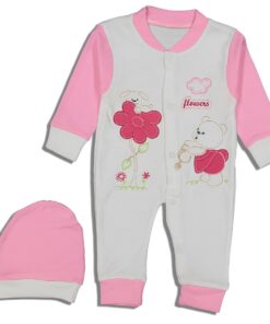 Φορμάκι Βρεφικό με Σχέδιο Λουλουδάκι, με Σκουφάκι και Ανοιχτά Ποδαράκια – Ροζ (102636)