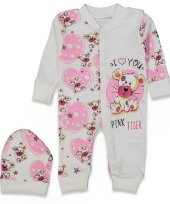 Φορμάκι Βρεφικό με Σχέδιο Τιγράκι, με Σκουφάκι και Ανοιχτά Ποδαράκια – Ροζ (102426)