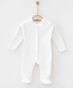 Βρεφικό Φορμάκι Μονόχρωμο με Σχέδιο Ριγωτή Ύφανση και Κλειστά Ποδαράκια - Άσπρο (102144)