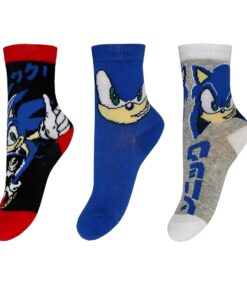 Τρία (3) Ζευγάρια Καλτσούλες Παιδικές με Σχέδιο Σόνικ - (102862)